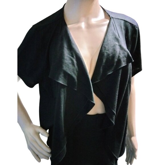 New Directions Plus Size 1X Cardigan Sweater Top Black Open Front Short-Sleeve - Picture 2 of 10